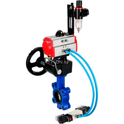 Затвор дисковый поворотный WBV1616N-2W-Fb-H Ду125 Ру16 LUG, корпус - чугун QT450, диск - чугун QT450, уплотнение - NBR, с пневмоприводом PA-DA-105, пневмораспределителем 4M320-08 AC220V, ручным дублером MON3-700-T38-ISO и БПВ AFC2000