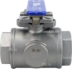 Кран шаровой BV3232P(4pc)-SP-3WT-T-ISO-H Ду10 Ру63, 3-ходовой T-тип стандартнопроходной, внутренняя резьба, уплотнение - PTFE, материал корпуса - нержавеющая сталь SS316 с ISO фланцем и рукояткой