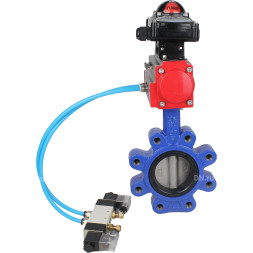 Затвор дисковый поворотный WBV1631E-2W-Fb-H Ду80 Ру16 LUG корпус - чугун QT450, диск - нержавеющая сталь 304, уплотнение - EPDM, с пневмоприводом PA-DA-083, пневмораспределителем 4V320-08 AC220V и БКВ APL-210N