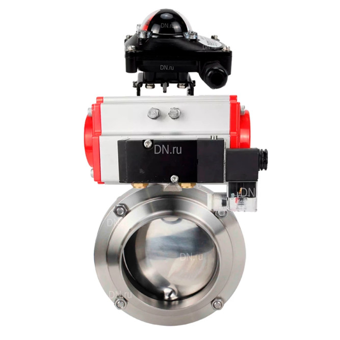 Затвор дисковый поворотный WBV3131S-2W-W-H Ду32 Ру10 под приварку, пищевая нержавеющая сталь 304, уплотнение – Silicon, с пневмоприводом PA-SA-065, пневмораспределителем 4M310-08 AC220V и БКВ APL-210N в Сургуте