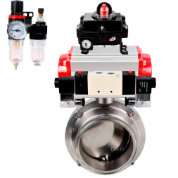 Затвор дисковый поворотный кламповый WBV3131S-2W-C-H Ду20 Ру10 корпус - пищевая нержавеющая сталь 304, уплотнение – Silicon, с пневмоприводом PA-DA-052, пневмораспределителем 4V320-08 AC220V, БКВ APL-410N EX и БПВ AFC2000