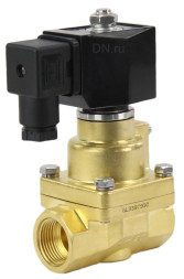 Клапан электромагнитный VS1000-PT-NC-24VDC 3/4″ Ду20 Ру16 соленоидный двухходовой поршневой, резьбовой, корпус - латунь, уплотнение - PTFE, пилотного действия, нормально закрытый, катушка - 24В DC