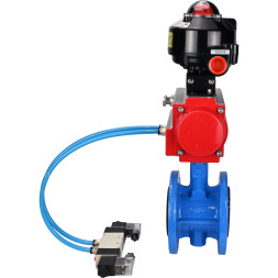 Затвор дисковый поворотный WBV1313E-2W-F-H Ду200 Ру16 фланцевый, корпус - чугун GGG40, диск - чугун GGG40, уплотнение - EPDM, с пневмоприводом PA-DA-140, пневмораспределителем 4V320-10 AC220V и БКВ APL-510N EX