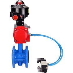 Затвор дисковый поворотный WBV1313E-2W-F-H Ду200 Ру16 фланцевый, корпус - чугун GGG40, диск - чугун GGG40, уплотнение - EPDM, с пневмоприводом PA-DA-140, пневмораспределителем 4V320-10 AC220V и БКВ APL-510N EX