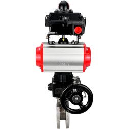 Кран шаровой BV3232P-FP-Fb-ISO-H Ду15 Ру16, полнопроходной межфланцевый, нержавеющая сталь SS316, PTFE, с пневмоприводом PA-DA-065 двойного действия, с пневмораспределителем 4M310-08 AC220V, с БКВ APL-410N EX, с ручным дублером MON1-250-T26-ISO