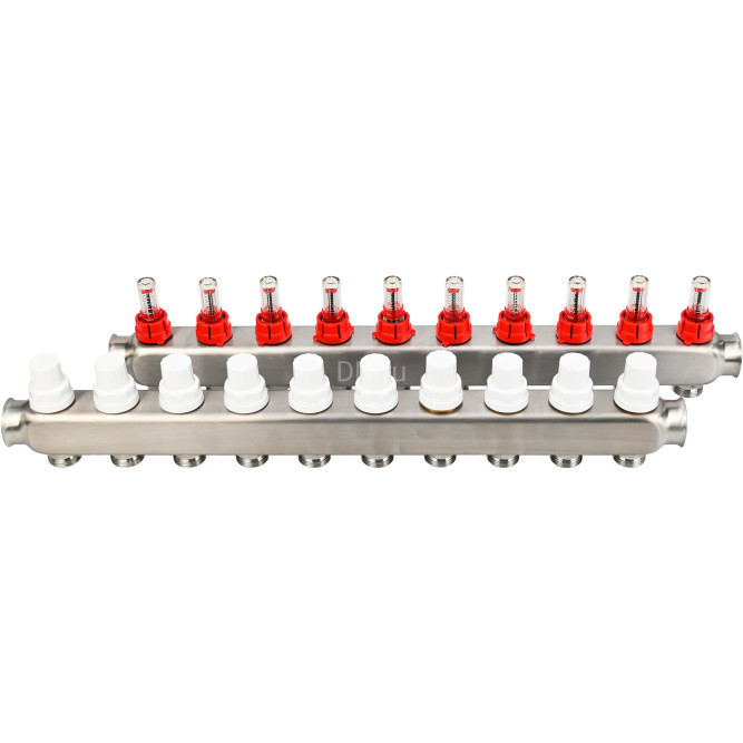 Коллекторная группа GC1-31-10 1″ Ду25 Ру10 отводов — 10, в сборе с расходомерами и терморегулирующими клапанами, без переходников, корпус - нержавеющая сталь AISI 304 в Сургуте