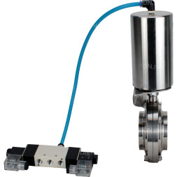 Затвор дисковый поворотный WBV3131E-2W-W-H Ду50 Ру10 под приварку, пищевая нержавеющая сталь 304, уплотнение – EPDM, с пневмоприводом PA-SA-85 и пневмораспределителем 4V320-08 AC220V