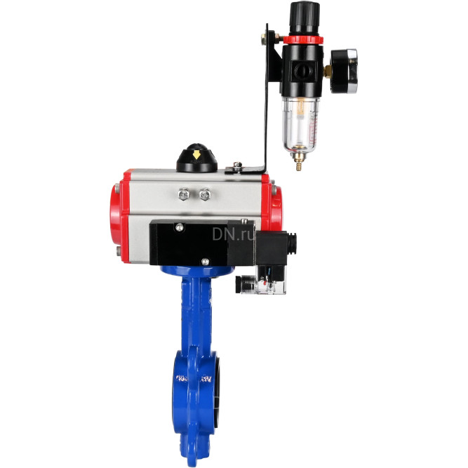 Затвор дисковый поворотный WBV1132N-2W-Fb-H Ду150 Ру16, корпус - чугун GG25, диск - нержавеющая сталь 316L, уплотнение - NBR, с пневмоприводом PA-DA-105 двойного действия, пневмораспределителем 4M310-08 AC220V, БПВ AFC2000 в Сургуте