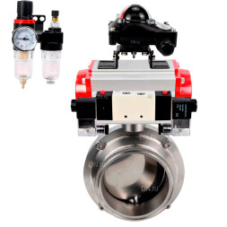 Затвор дисковый поворотный кламповый WBV3131E-2W-C-H Ду20 Ру10 корпус - пищевая нержавеющая сталь 304, уплотнение – EPDM, с пневмоприводом PA-DA-065, пневмораспределителем 4V320-08 AC220V, БКВ APL-210N и БПВ AFC2000
