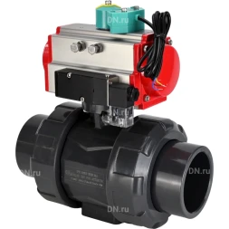 Кран шаровой BV4242E-FP-GRM-ISO Дн100 Ру10 полнопроходной, корпус - НПВХ, шар - НПВХ, уплотнение - EPDM, с пневмоприводом PA-DA-065, пневмораспределителем 4M310-08 AC220V и магнитным переключателем ALS200D