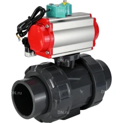 Кран шаровой BV4242E-FP-GRM-ISO Дн100 Ру10 полнопроходной, корпус - НПВХ, шар - НПВХ, уплотнение - EPDM, с пневмоприводом PA-DA-065, пневмораспределителем 4M310-08 AC220V и магнитным переключателем ALS200D