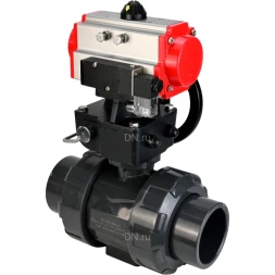 Кран шаровой BV4242E-FP-GRM-ISO Дн65 Ру10 полнопроходной, корпус - НПВХ, шар - НПВХ, уплотнение - EPDM, с пневмоприводом PA-DA-065, пневмораспределителем 4M310-08 AC220V и ручным дублером MON1-250-T26-ISO