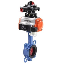 Затвор дисковый поворотный WBV1413E-2W-Fb-H Ду40 Ру16, корпус - чугун GGG50, диск - чугун GGG40, уплотнение - EPDM, с пневмоприводом PA-SA-083 с возвратными пружинами, с пневмораспределителем 4V320-10 AC220V, с БКВ APL-510N-EX