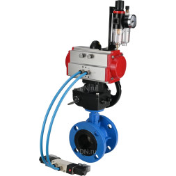 Затвор дисковый поворотный WBV1313E-2W-F-H Ду125 Ру16 фланцевый чугун GGG40, диск - чугун GGG40, EPDM, с пневмоприводом PA-DA-130, пневмораспределителем 4V320-10 AC220V, ручным дублером MON1-250-T26-ISO и БПВ AFC2000