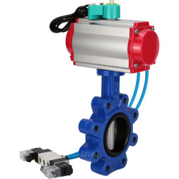 Затвор дисковый поворотный WBV1631E-2W-Fb-H Ду125 Ру16 LUG корпус - чугун QT450, диск - нержавеющая сталь 304, уплотнение - EPDM, с пневмоприводом PA-DA-105, пневмораспределителем 4V320-10 AC220V и магнитным переключателем ALS200D