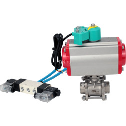 Кран шаровой BV3232P(3pc)-FP-W-ISO-H Ду20 Ру63 полнопроходной, корпус - нержавеющая сталь 316, уплотнение - PTFE, под приварку, с пневмоприводом PA-DA-052, пневмораспределителем 4V320-08 AC220V и магнитным переключателем ALS200D