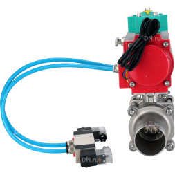 Кран шаровой BV3131P(3pc)-FP-W-ISO-H LONG Ду25 Ру63 полнопроходной, корпус - нержавеющая сталь 304, уплотнение - PTFE, под приварку, с пневмоприводом PA-DA-083, пневмораспределителем 4V320-08 AC220V и магнитным переключателем ALS200D