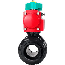 Кран шаровой BV4242E-FP-GRM-ISO Дн100 Ру10 полнопроходной, корпус - НПВХ, шар - НПВХ, уплотнение - EPDM, с пневмоприводом PA-SA-083 и магнитным переключателем ALS200D