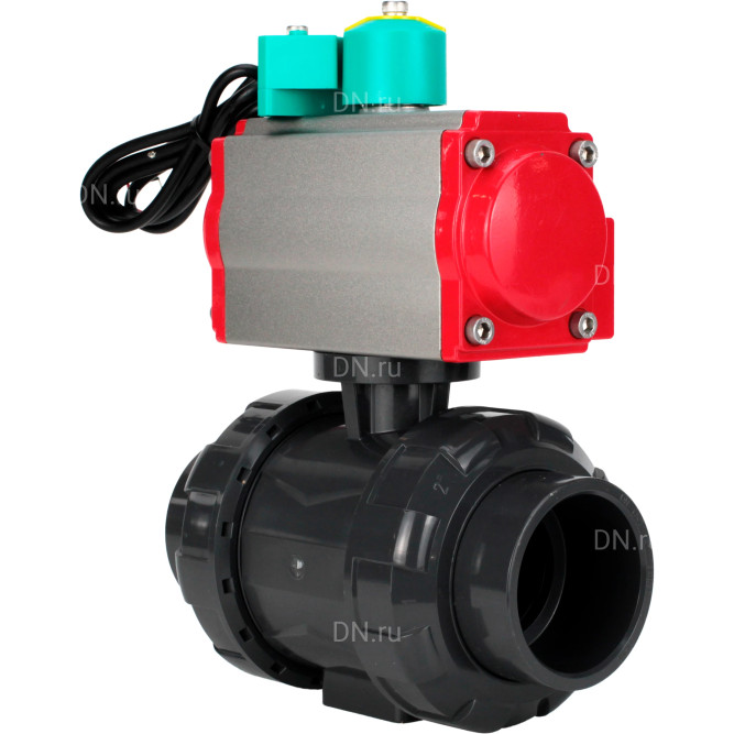 Кран шаровой BV4242E-FP-GRM-ISO Дн100 Ру10 полнопроходной, корпус - НПВХ, шар - НПВХ, уплотнение - EPDM, с пневмоприводом PA-SA-083 и магнитным переключателем ALS200D в Сургуте