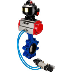 Затвор дисковый поворотный WBV1616E-2W-Fb-H Ду150 Ру16 LUG, корпус - чугун QT450, диск - чугун QT450, уплотнение - EPDM, с пневмоприводом PA-SA-160, пневмораспределителем 4M320-08 AC220V и БКВ APL-510N EX
