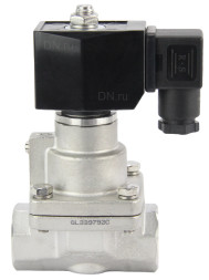 Клапан электромагнитный VS1031-PT-NC-220VAC 1″ Ду25 Ру16 соленоидный двухходовой поршневой, резьбовой, корпус - нержавеющая сталь AISI 304, уплотнение - PTFE, пилотного действия, нормально закрытый, катушка - 220В AC