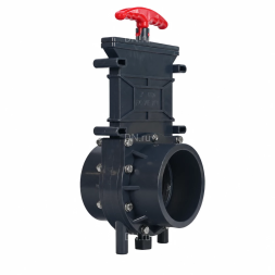 Задвижка шиберная GVKR4344TPV-2W-G-Hт Ду50 Ру1.6 клеевая, с выдвижным штоком, материал корпуса - ПВХ (PVC), шибер - пластик ABS, уплотнение - TPV (ТПВ), с ручкой