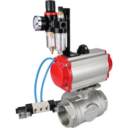 Кран шаровой BV3232P(4pc)-SP-3WL-T-ISO-H Ду32 Ру63, стандартнопроходной, четырехсоставной, корпус - нержавеющая сталь 316, уплотнение - PTFE, внутренняя резьба, с пневмоприводом PA-SA-065, пневмораспределителем 4V320-08 AC220V, БПВ AFC2000