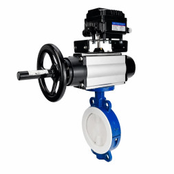 Затвор дисковый поворотный WBV3434Pf-2W-Fb-R Ду200 Ру16, корпус - углеродистая сталь WCB, диск - углеродистая сталь WCB, футерованный PTFE, уплотнение - PTFE, с пневмоприводом PA-DA-105-1 и позиционером YT-1000RSN без обратной связи
