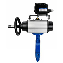 Затвор дисковый поворотный WBV3434Pf-2W-Fb-R Ду200 Ру16, корпус - углеродистая сталь WCB, диск - углеродистая сталь WCB, футерованный PTFE, уплотнение - PTFE, с пневмоприводом PA-DA-105-1 и позиционером YT-1000RSN без обратной связи