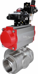 Кран шаровой BV3232P(4pc)-SP-3WL-T-ISO-H Ду10 Ру63 стандартнопроходной трехходовой L-тип, нержавеющая сталь SS316, внутренняя резьба, уплотнение - PTFE, пн.приводом PA-SA-052, пн.распределителем 4M310-08 AC220V, БКВ APL-210N и БПВ AFC2000