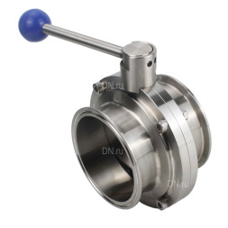 Затвор дисковый поворотный кламповый WBV3131E-2W-C-H Ду50 Ру10 корпус - пищевая нержавеющая сталь 304, уплотнение – EPDM, присоединение - кламп (clamp), с рукояткой