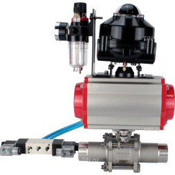 Кран шаровой BV3131P(3pc)-FP-W-ISO-H LONG Ду150 Ру16 полнопроходной, корпус - нержавеющая сталь 304, уплотнение - PTFE, под приварку, с пневмоприводом PA-DA-140, пневмораспределителем 4V320-08 AC220V, БКВ APL-510N EX и БПВ AFC2000