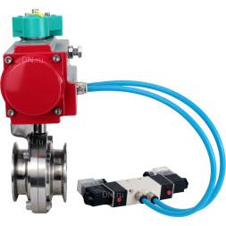 Затвор дисковый поворотный кламповый WBV3131E-2W-C-H Ду25 Ру10 корпус - пищевая нержавеющая сталь 304, уплотнение - EPDM, с пневмоприводом PA-DA-052, пневмораспределителем 4V320-10 AC220V и магнитным переключателем ALS200D