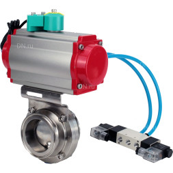 Затвор дисковый поворотный кламповый WBV3131E-2W-C-H Ду25 Ру10 корпус - пищевая нержавеющая сталь 304, уплотнение - EPDM, с пневмоприводом PA-DA-052, пневмораспределителем 4V320-10 AC220V и магнитным переключателем ALS200D