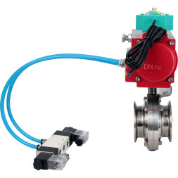 Затвор дисковый поворотный кламповый WBV3131E-2W-C-H Ду25 Ру10 корпус - пищевая нержавеющая сталь 304, уплотнение - EPDM, с пневмоприводом PA-DA-052, пневмораспределителем 4V320-10 AC220V и магнитным переключателем ALS200D