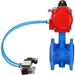 Затвор дисковый поворотный WBV1313E-2W-F-H Ду65 Ру16 фланцевый, корпус - чугун GGG40, диск - чугун GGG40, уплотнение - EPDM, с пневмоприводом PA-DA-105 и пневмораспределителем 4V320-08 AC220V