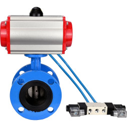 Затвор дисковый поворотный WBV1313E-2W-F-H Ду65 Ру16 фланцевый, корпус - чугун GGG40, диск - чугун GGG40, уплотнение - EPDM, с пневмоприводом PA-DA-105 и пневмораспределителем 4V320-08 AC220V
