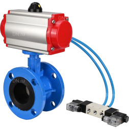 Затвор дисковый поворотный WBV1313E-2W-F-H Ду65 Ру16 фланцевый, корпус - чугун GGG40, диск - чугун GGG40, уплотнение - EPDM, с пневмоприводом PA-DA-105 и пневмораспределителем 4V320-08 AC220V