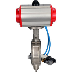 Затвор дисковый поворотный WBV3232N-2W-Fb-H Ду125 Ру16, корпус - нержавеющая сталь 316L, диск - нержавеющая сталь 316L, уплотнение - NBR, с пневмоприводом PA-SA-130 с возвратными пружинами, с пневмораспределителем 4V320-08 AC220V