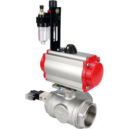 Кран шаровой BV3232P(4pc)-SP-3WL-T-ISO-H Ду32 Ру63, стандартнопроходной, четырехсоставной, корпус - нержавеющая сталь 316, уплотнение - PTFE, внутренняя резьба, с пневмоприводом PA-SA-065, пневмораспределителем 4V320-10 AC220V, БПВ AFC2000