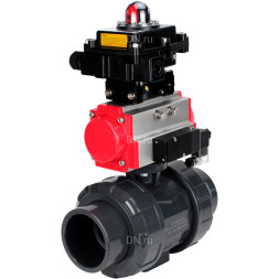 Кран шаровой BV4242E-FP-GRM-ISO Дн25 Ру10 полнопроходной, корпус - НПВХ, шар - НПВХ, уплотнение - EPDM, с пневмоприводом PA-SA-052, пневмораспределителем 4M310-08 AC220V и БКВ APL-410N EX