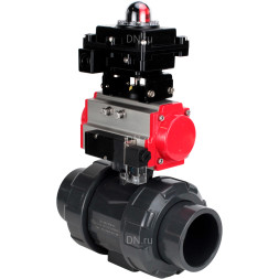 Кран шаровой BV4242E-FP-GRM-ISO Дн25 Ру10 полнопроходной, корпус - НПВХ, шар - НПВХ, уплотнение - EPDM, с пневмоприводом PA-SA-052, пневмораспределителем 4M310-08 AC220V и БКВ APL-410N EX