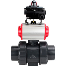 Кран шаровой BV4242E-FP-GRM-ISO Дн25 Ру10 полнопроходной, корпус - НПВХ, шар - НПВХ, уплотнение - EPDM, с пневмоприводом PA-SA-052, пневмораспределителем 4M310-08 AC220V и БКВ APL-410N EX