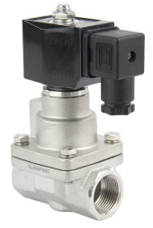 Клапан электромагнитный VS1031-PT-NC-24VDC 3/4″ Ду20 Ру16 соленоидный двухходовой поршневой, резьбовой, корпус - нержавеющая сталь AISI 304, уплотнение - PTFE, пилотного действия, нормально закрытый, катушка - 24В DC