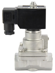 Клапан электромагнитный VS1031-PT-NC-24VDC 3/4″ Ду20 Ру16 соленоидный двухходовой поршневой, резьбовой, корпус - нержавеющая сталь AISI 304, уплотнение - PTFE, пилотного действия, нормально закрытый, катушка - 24В DC