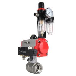 Кран шаровой BV3232P(2pc)-FP-T-ISO-H Ду25 Ру63 полнопроходной двухходовой, нержавеющая сталь SS316, внутренняя резьба, уплотнение - PTFE, с пневмоприводом PA-DA-052 двойного действия, с пневмораспределителем 4M310-08 AC220V, с БПВ AFC2000