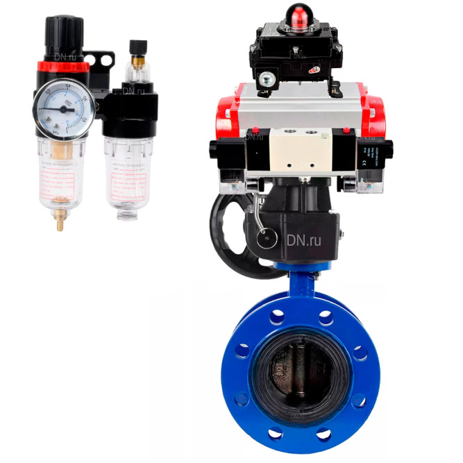 Затвор дисковый поворотный WBV1331E-2W-F-H Ду125 Ру16 фланцевый, чугун GGG40/нержавеющая сталь 304, EPDM, с пневмоприводом PA-DA-130, пневмораспределителем 4V320-10 AC220V, БКВ APL-410N EX, ручным дублером MON3-700-T38-ISO и БПВ AFC2000 в Сургуте