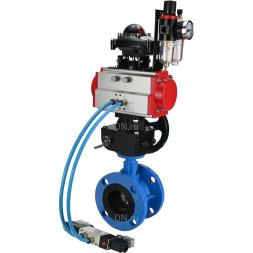 Затвор дисковый поворотный WBV1313E-2W-F-H Ду125 Ру16 фланцевый, корпус - чугун GGG40, диск - чугун GGG40, EPDM, с пневмоприводом PA-DA-130, пневмораспределителем 4V320-08 AC220V, БКВ APL-210N, ручным дублером MON1-250-T26-ISO и БПВ AFC2000
