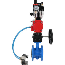 Затвор дисковый поворотный WBV1313E-2W-F-H Ду125 Ру16 фланцевый, корпус - чугун GGG40, диск - чугун GGG40, EPDM, с пневмоприводом PA-DA-130, пневмораспределителем 4V320-08 AC220V, БКВ APL-210N, ручным дублером MON1-250-T26-ISO и БПВ AFC2000