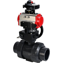 Кран шаровой BV4242E-FP-GRM-ISO Дн25 Ру10 полнопроходной, корпус - НПВХ, шар - НПВХ, уплотнение - EPDM, с пневмоприводом PA-DA-052, пневмораспределителем 4M310-08 AC220V, ручным дублером MON1-250-T26-ISO и БКВ APL-210N